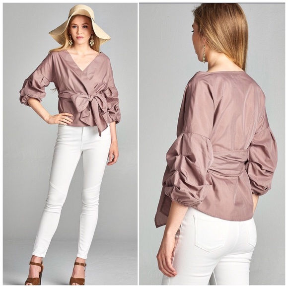 ❗️CLOSING SALE❗️ Mauve V Neck Waist Tie Top - Picture 2 of 3